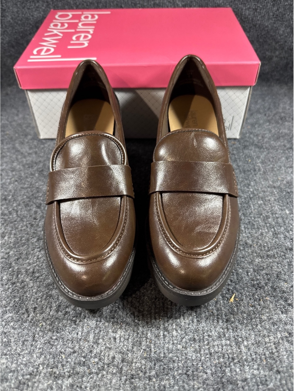 Lauren Blakwell Womens Size 8 Brown Penny Loafers Chunky Heel Lug Sole Shoes